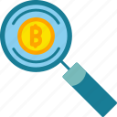 magnifying, glass, search, crypto, cryptocurrency, bitcoin, mining, icon, blockchain