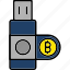 usb, bitcoin, digital, drive, flash, storage, wallet, icon, crypto, blockchain 
