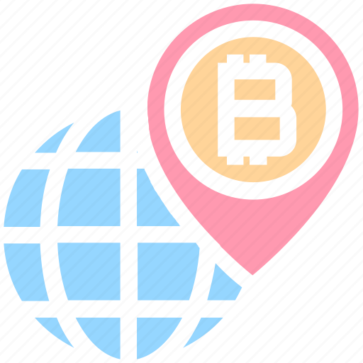 Bitcoin, cryptocurrency, global, globe, map pin, world, worldwide icon - Download on Iconfinder