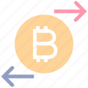 arrows, bitcoin, coin, cryptocurrency, exchange, right and left, transaction