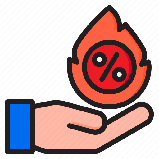 Hand, fire, percent, tag, discount, sale icon - Download on Iconfinder