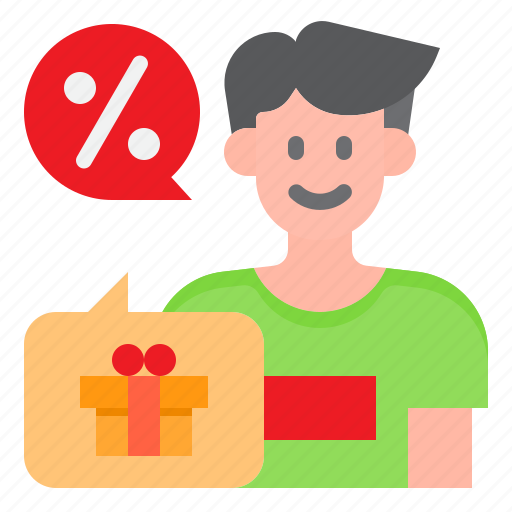 Man, gift, discount, speech, bubble, percent, tag icon - Download on Iconfinder