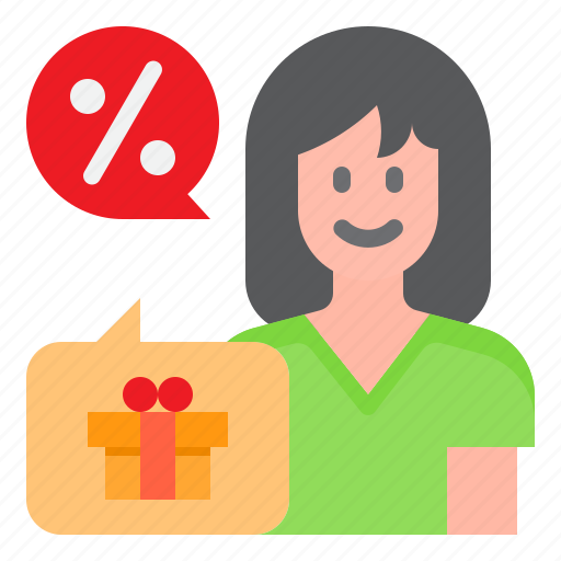 Woman, gift, discount, speech, bubble, percent, tag icon - Download on Iconfinder