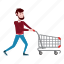 boy, cart, cartoon, interest, male, man, shopping 