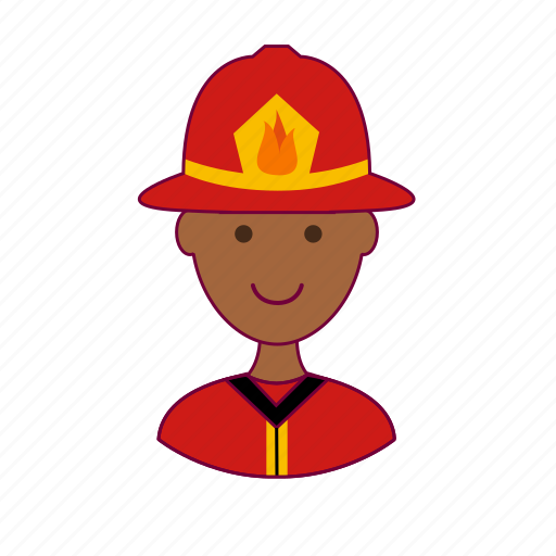 Black man, bombeiro, firefighter, fireman, job, profession, professional icon - Download on Iconfinder