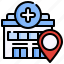 pin, placeholder, map, location, hospital 