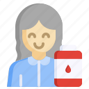 donor, blood, woman, bag, donation
