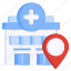 pin, placeholder, map, location, hospital 
