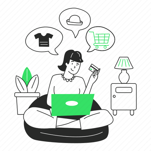 Shopping, online shopping, checkout, choosing clothes online, laptop, laptop girl, shop illustration - Download on Iconfinder