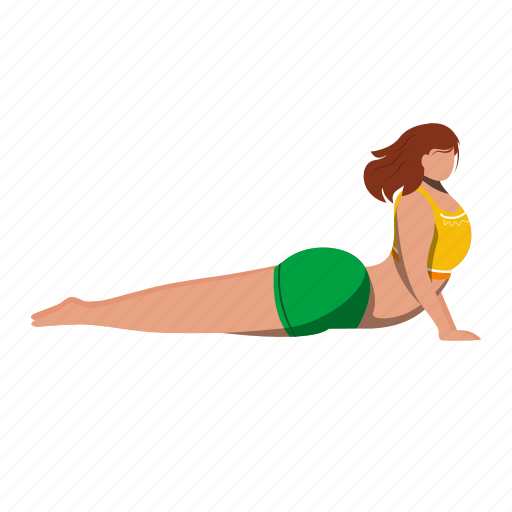 Yoga, woman, cobra, bhujangasana, pose illustration - Download on Iconfinder