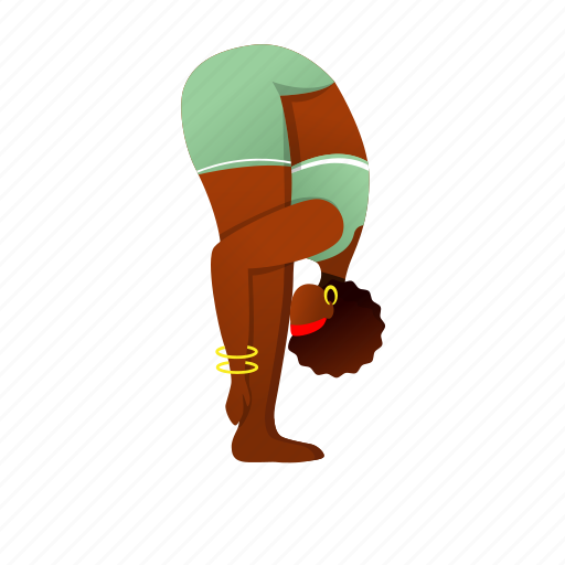 African american, woman, yoga, forward bend, uttanasana illustration - Download on Iconfinder