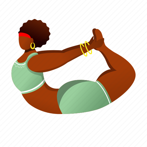 African american, woman, yoga, dhanurasana, bow pose illustration - Download on Iconfinder