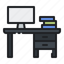 desk, table, office, computer, workspace, monitor