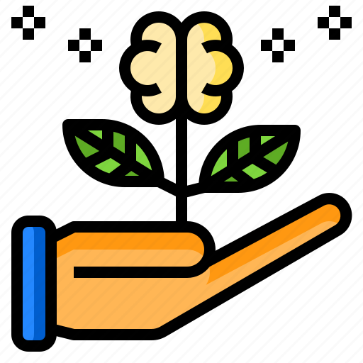 Brain, grown, hand, support, think icon - Download on Iconfinder