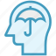 head, human head, insurance, mind, thinking, umbrella 