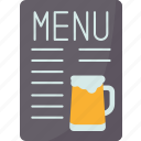 menu, beer, alcohol, drink, bar