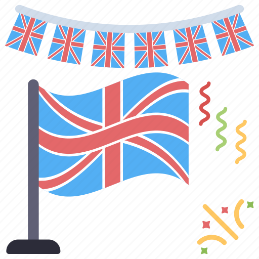 British flag, flagpole, garlands, buntings, streamers icon - Download on Iconfinder
