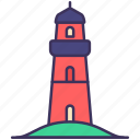 beacon, building, construction, hill, light, lighthouse, vision