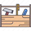 box, hammer, measuring, repairs, tape, tool, tools