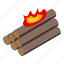 burning, logs, isometric 