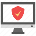 accepted, antivirus symbol, checkmark, laptop protection, online security, verified security