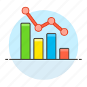 analytics, bar, business, chart, decreasing, down, graph, line, red