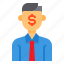 avatar, businessman, head, hunter, man, money 