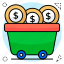 money cart, financial cart, dollar cart, handcart, pushcart 
