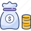 budget, cash icon, finance, investment, money bag, revenue 
