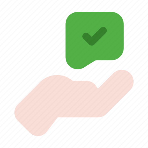 Hand, speech, bubble, approved, checkmark, correct icon - Download on Iconfinder