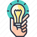 bulb, holding, idea, light, solution