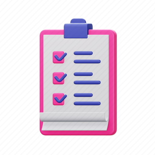 Checklist, list, clipboard, document, task, paper 3D illustration - Download on Iconfinder