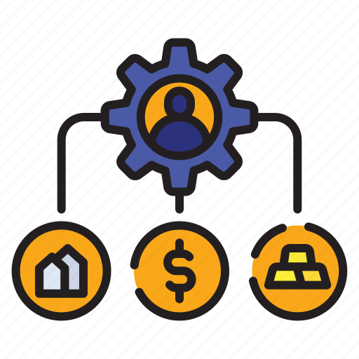 Asset, business, management, money, gold, building, gear icon - Download on Iconfinder