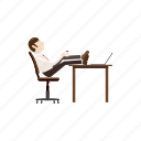 business, businessman, cartoon, feet, his, sitting, table