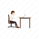 business, businessman, cartoon, computer, laptop, office, working