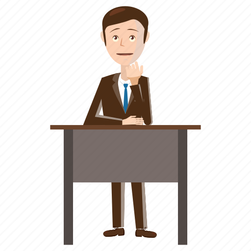 Businessman Cartoon Chair Desk Office Sitting Table Icon