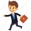 business character, businessman in hurry, businessman running with briefcase, hurry businessman running, hurrying man 