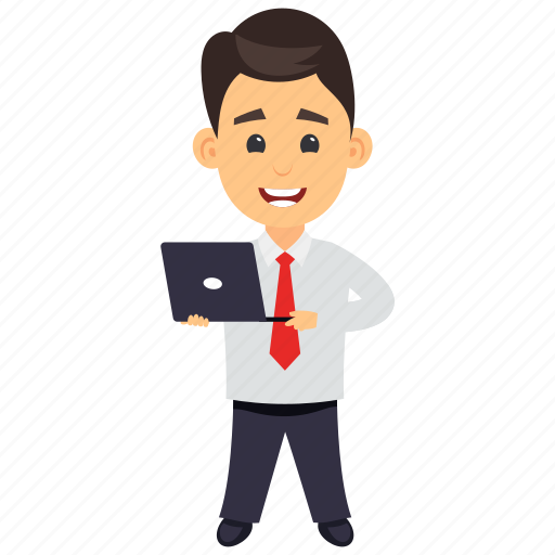 Business character, businessman in office, businessman using laptop, businessman with laptop, businessman working on laptop icon - Download on Iconfinder
