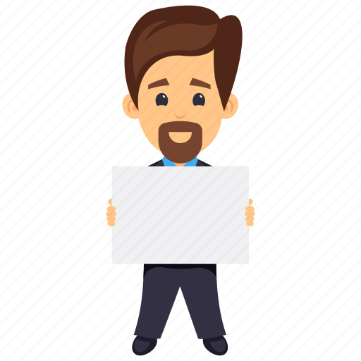 Business character, business evaluation, business protest, businessman holding placard, protesting businessman icon - Download on Iconfinder