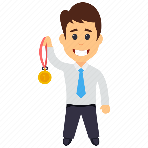 Businessman of the month, employee of the month, gold medal winner, gold medalist, medal winning businessman icon - Download on Iconfinder