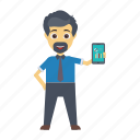 avatar, employee, man, mobile, phone