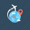 airplane, business travel, location, world map 