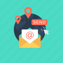 email, envelop, international, map pins, newsletter