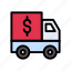 delivery, dollar, lorry, money, truck 