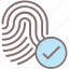 biometric, identification, identity and correct, thumbprint, tick 