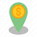 business, coin, location, map, money, pin