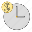 clock, dollar, money, schedule, time 