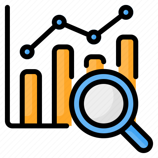 Analysis, analytics, statistics, bar chart, research, search, magnifying glass icon - Download on Iconfinder