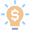 bulb, creativity, dollar, financial, idea, light, money