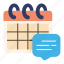 calendar, schedule, event, appointment, clock, chat 
